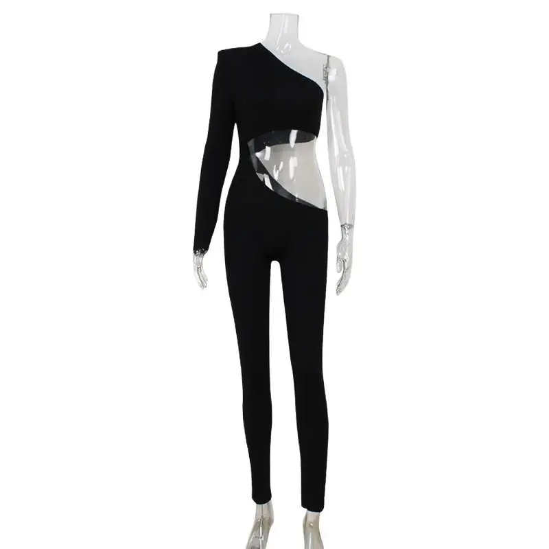 One-Shoulder Cutout Jumpsuit with Long Sleeve