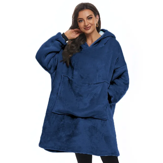 Autumn And Winter Pet Pocket Lazy Blanket Sweatshirt Hoodie Navy Blue - Shop at LoveMi