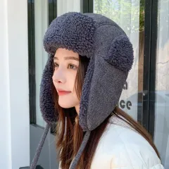 Outdoor Cycling Cold Protection Windproof Earflaps Unisex Fleece-lined Ushanka - Dark Grey - View 1