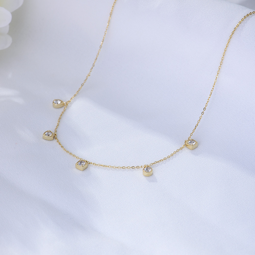 Square Diamond Pendant Necklace S925 Sterling Silver Simple Versatile Zircon Clavicle Chain