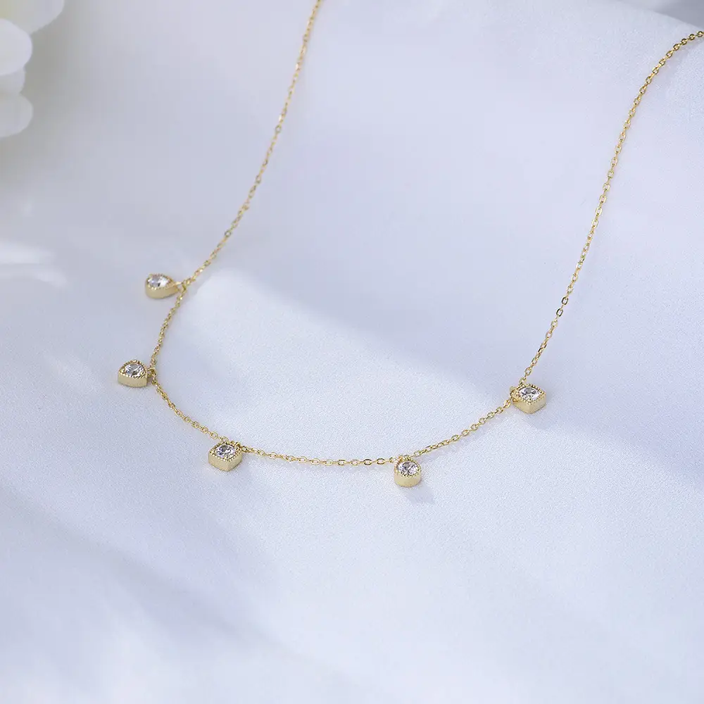 Square Diamond Pendant Necklace S925 Sterling Silver Simple Versatile Zircon Clavicle Chain