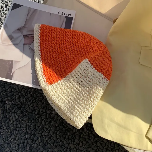 Hollow And Breathable In Summer Blue Panel Bucket Hat Orange - Shop at LoveMi