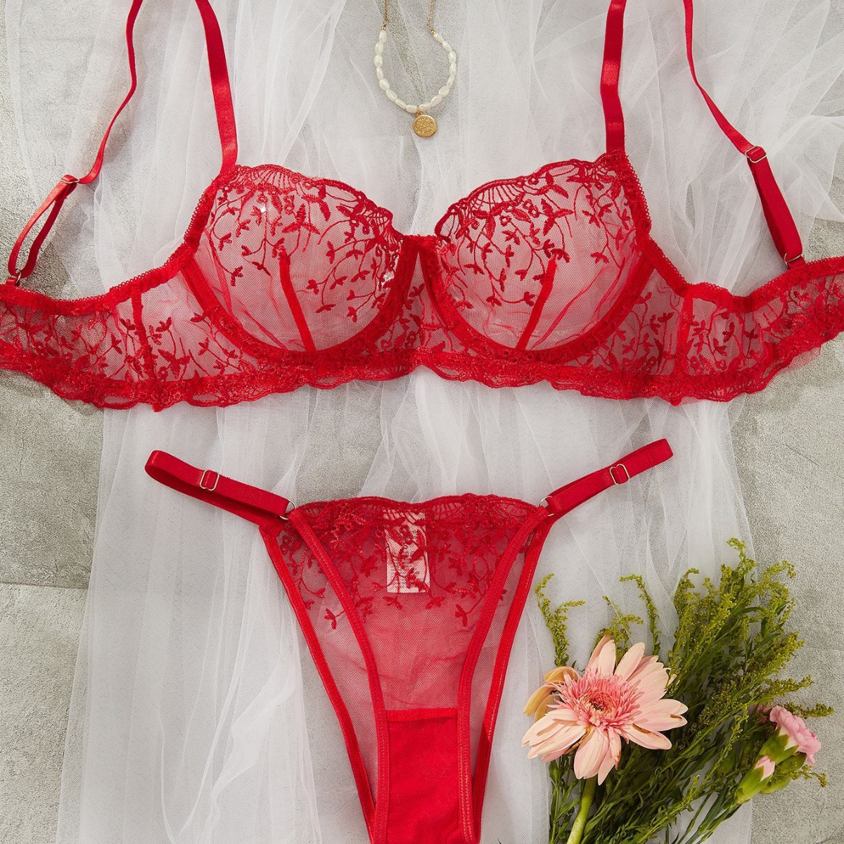 Mesh Embroidery See-through Special-interest Design — image 1