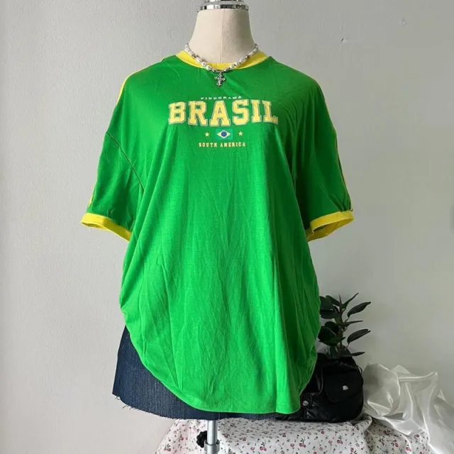 Crew Neck Casual Letter Printed Simple Style T shirt Green - Shop at LoveMi