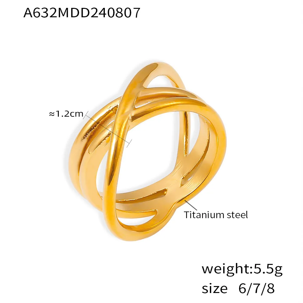 French Style Design Winding Hollow Cross Line Ring - A632 Gold