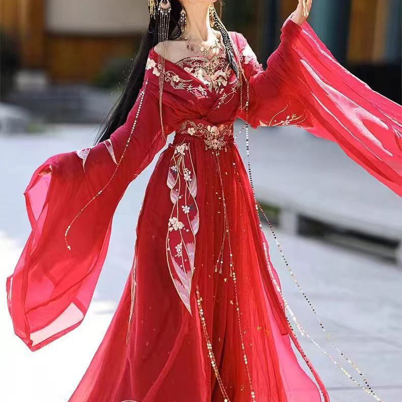 Hanfu Womens Twelve Flower Goddess Heavy-Embroidered Fairy Cross-Collar Ruqun — image 1