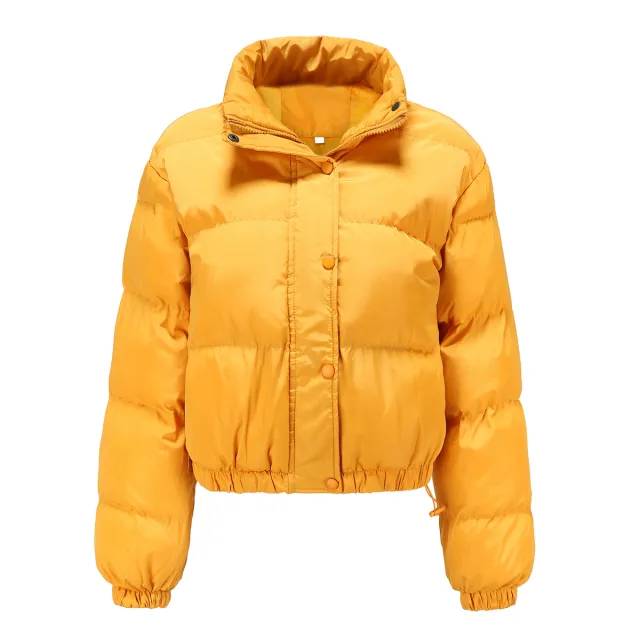 Long Sleeve High Collar Warm Coat Loose Casual Cotton padded Clothes Yellow - Shop at LoveMi