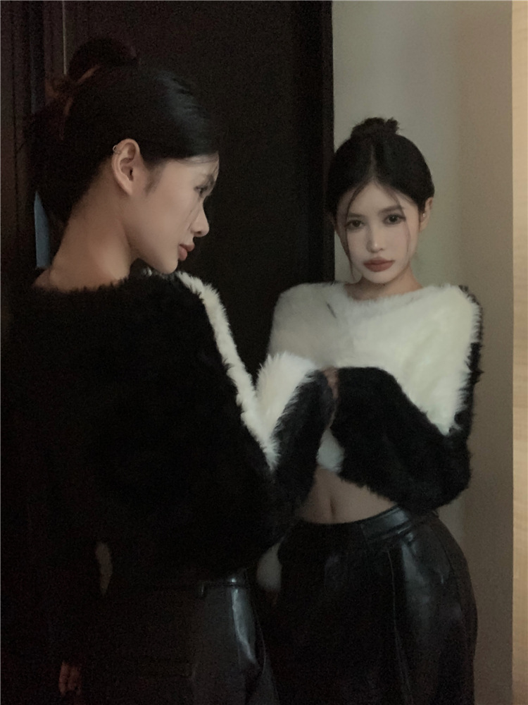 Women's Autumn And Winter V-neck Mink Fur Short Sweater