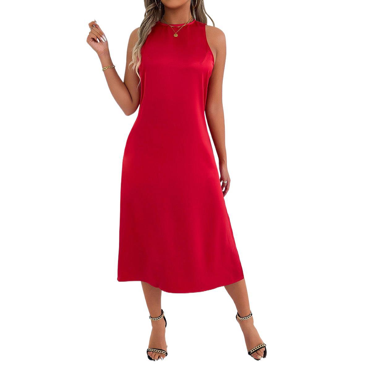 Satin Pure Color For Women Dress