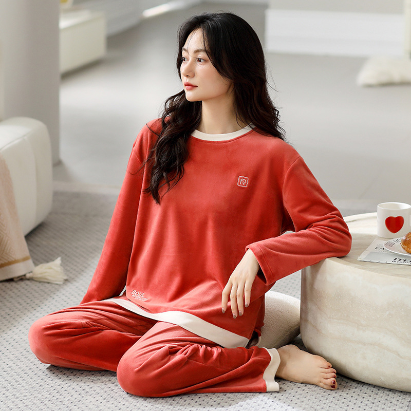 Thin Velvet Round Neck Pullovers Home Wear Suit Lz81817 - Shop at LoveMi