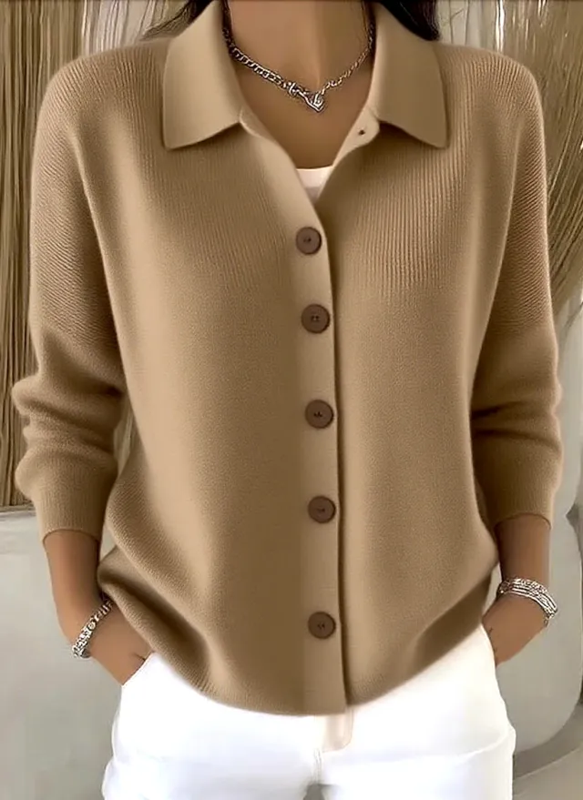 Button knitted Lapel Sweater Cardigan Coat For Women Khaki - Shop at LoveMi