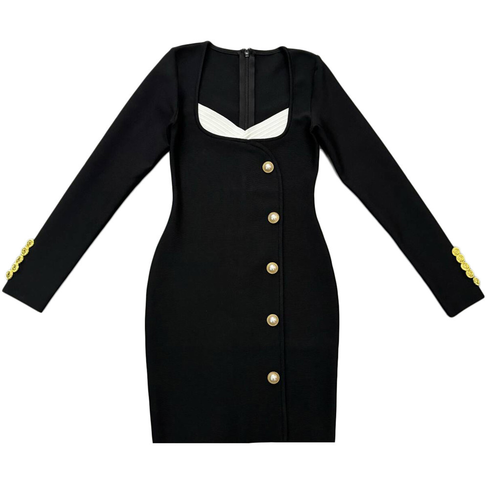 European And American New Temperament Color Contrast Patchwork Bandage Dress