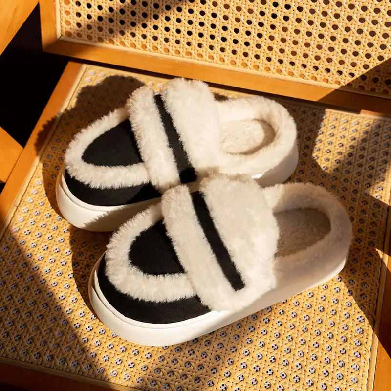 Leisure Home Deodorant Fleece-lined Non-slip Warm Winter Flat Cotton Slippers