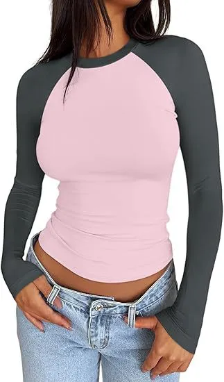 Slim fit Stretch Color Matching Short Top Pink Charcoal Combination - Shop at LoveMi