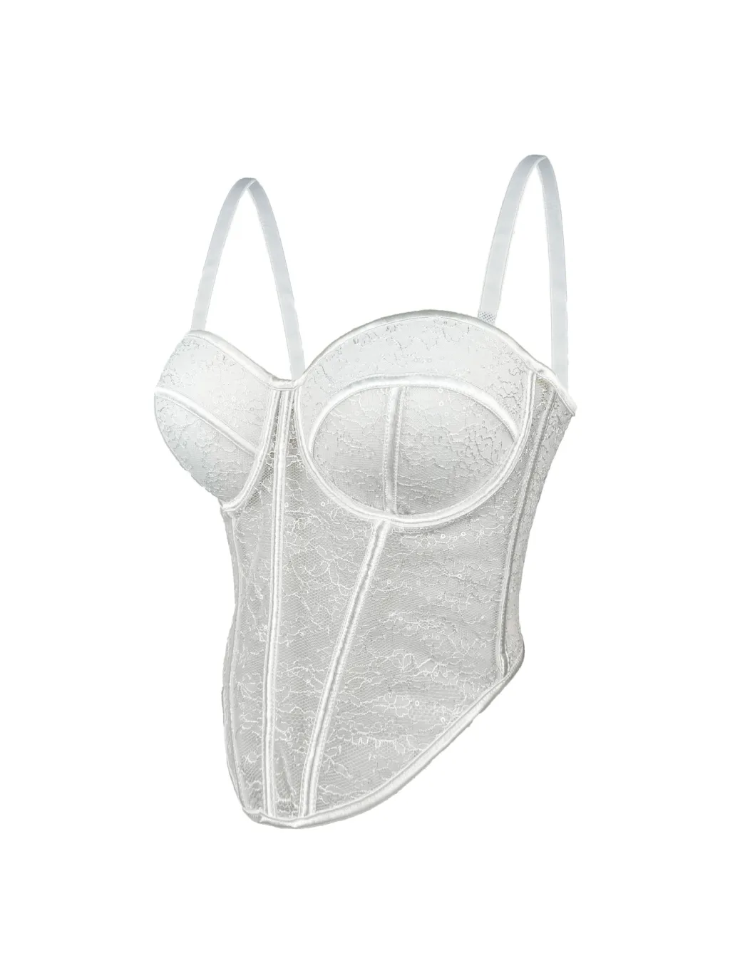 Mesh Camisole Low Cut Contrast Color Cinched Waist Slim-fit Breathable Body Shaping Fishbone Corset - White