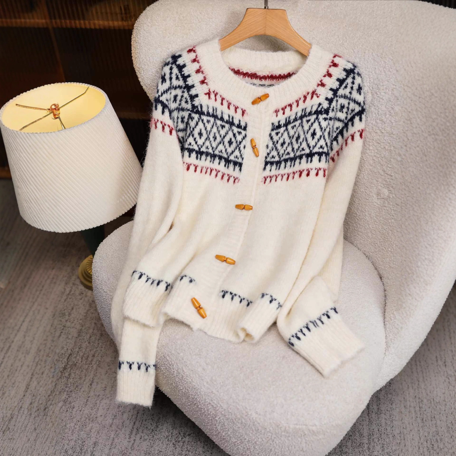 Women's Retro Fairisland Horn Button Christmas Sweater Cardigan