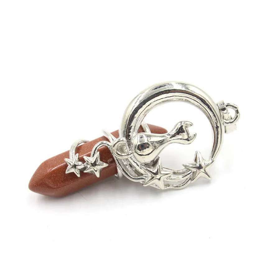 Hexagon Prism Crystal Star Moon Cat Pendant Simple Style Fashion - Golden Sand
