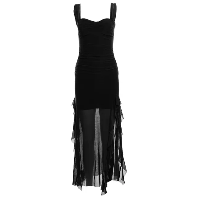 Spring New Women's Sexy Strap Tube Top Split Sheath Long Dress Black - Shop at LoveMi