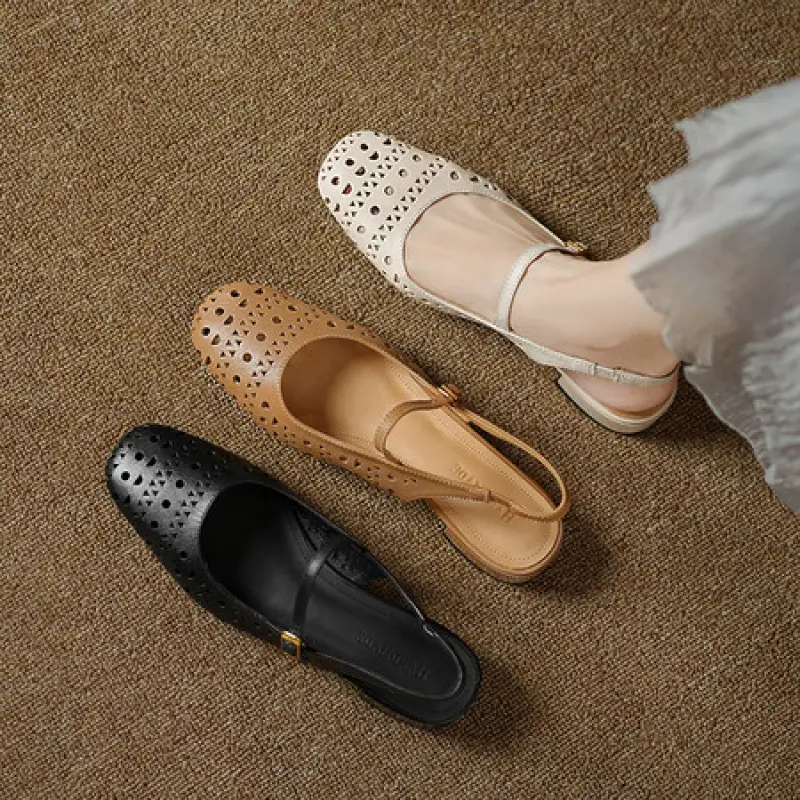 Womens Hollowed-out Perforated Shoes Genuine Leather Strappy