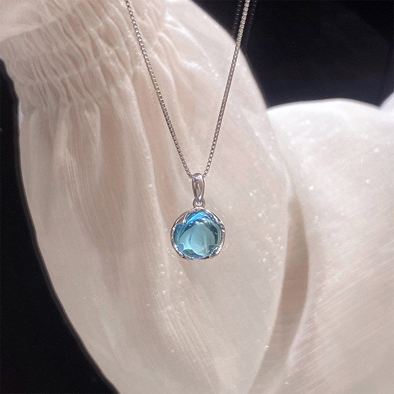 Aquamarine Crystal Necklace For Women A Niche Delicate Collar-style Chain - Jewelry & Watches