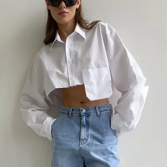 Irregular Stitching Women's Shirt White - Shop at LoveMi