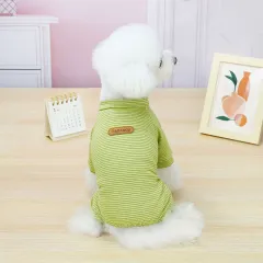 Thin VIP Bichon Small Dog Cat Homewear Pajamas - Korean Striped Homewear Yellow - View 1