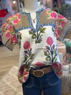 Summer New Women's Loose Casual Print Round Neck Shirt - View 1