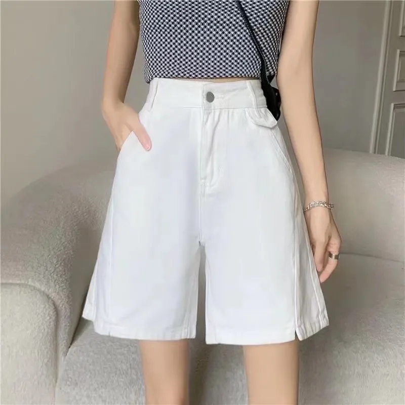 Jeans Women's Straight-leg Wide-leg Pants Split Shorts - White
