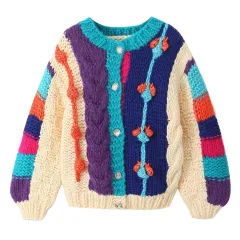 Autumn And Winter New College Long Sleeve Colour Irregular Knitting Cardigan Single Breasted Loose Large Sweater - Colour - View 1