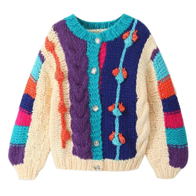 Autumn And Winter New College Long Sleeve Color Irregular Knitting Cardigan Single Breasted Loose Large Sweater Color - Shop at LoveMi