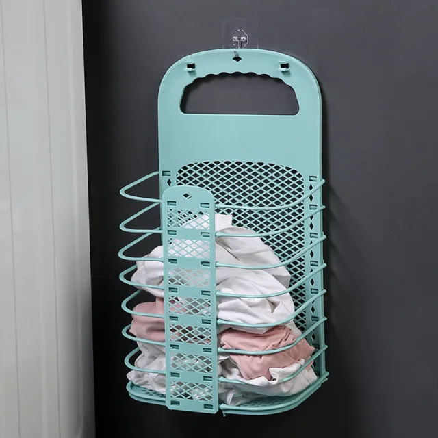 Foldable Laundry Basket Plastic Storage Box Household Punch free Bathroom Wall Hanging Laundry Basket Bedroom Dress Basket Blue - Shop at LoveMi