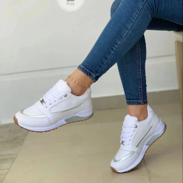Women's Casual Flat Style Pumps Color Matching Round Head Lace up Shoes White - Shop at LoveMi