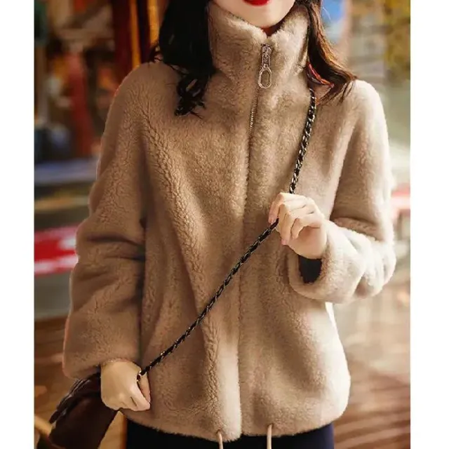Winter Fleece Padded Coat Women's Zipper Cardigan Double sided Velvet Thermal Turtleneck Sweater Khaki - Shop at LoveMi