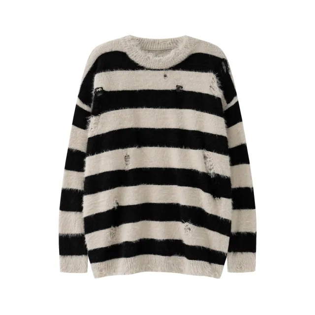Hema Wool Striped Round Neck Sweater Khaki - Shop at LoveMi