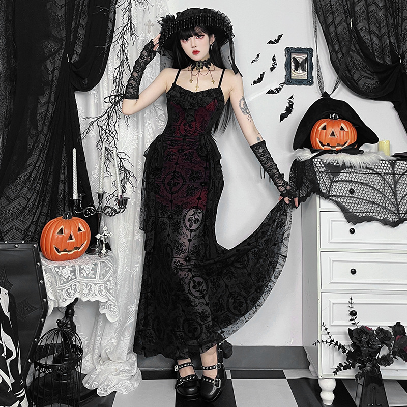 Lotus Leaf Flocking Waist Trimming Lace Up Dress Women