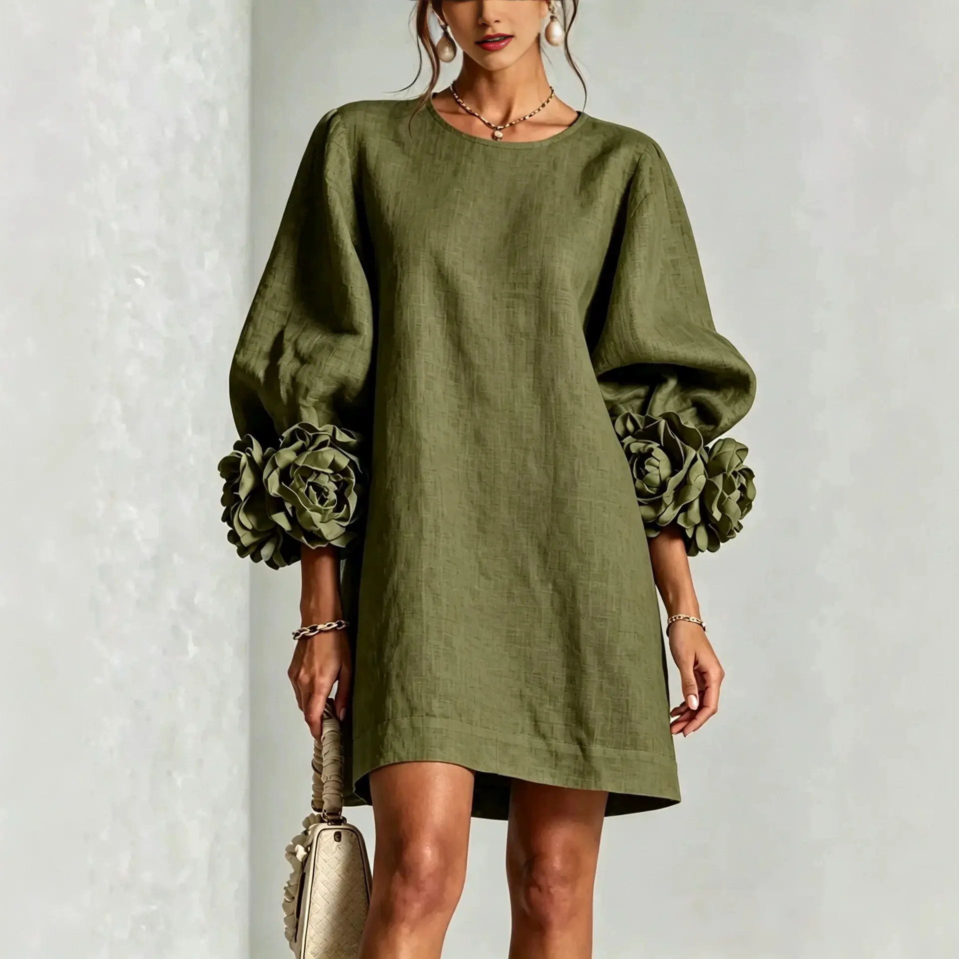 Fashionable Womens French-style Three-dimensional Floral Dress