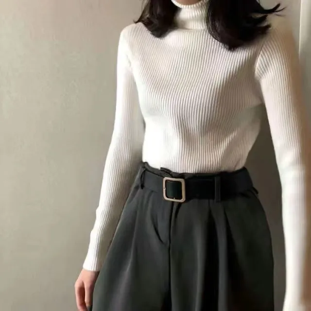Turtleneck Knitted Sweater For Women AutumnWinter White - Shop at LoveMi