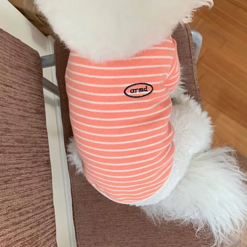 Simple Striped Printed Small Pet Dog Clothes - Pink
