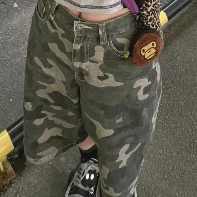 Fashion Personalized Camouflage Denim Shorts For Women Green - Shop at LoveMi