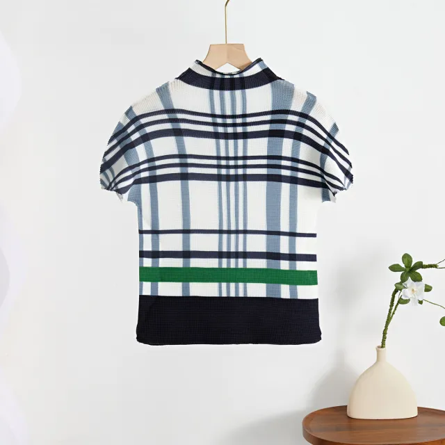Women's Summer Comfortable Breathable Stretch Short sleeved Top Green Plaid - Shop at LoveMi