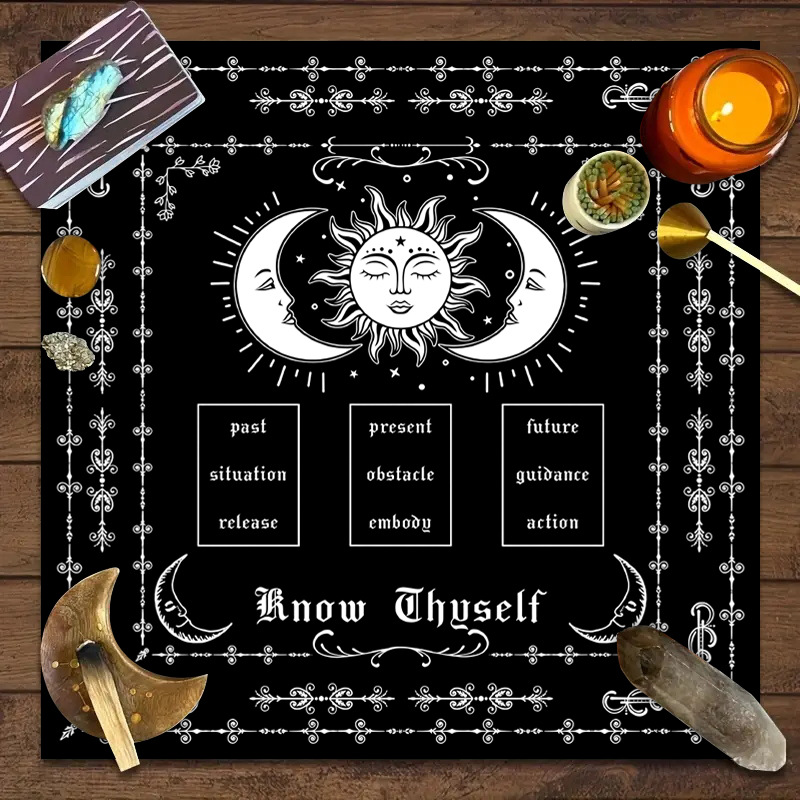 Tarot tablecloth board game decorative cloth with power mandala moon phase floral butterfly design.