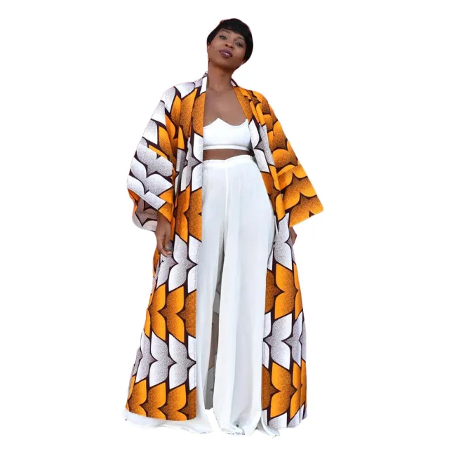 Fashion Temperament Plus Size All matching Long Loose Printed Cardigan Jacket Yellow - Shop at LoveMi