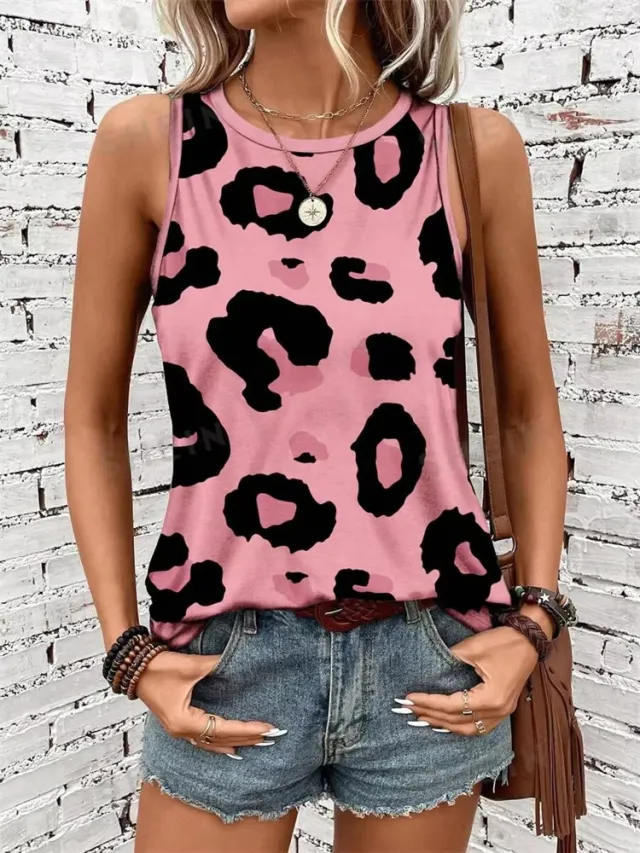 Casual Flow Leopard Print Round Neck Vest Wn11Rq250222Y016 - Shop at LoveMi