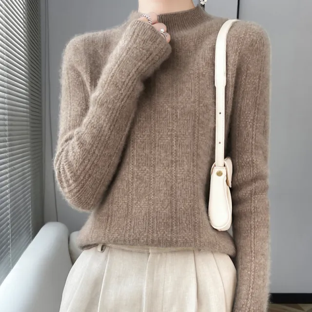 Pure Wool Turtleneck Sweater Seamless Simple Camel - Shop at LoveMi