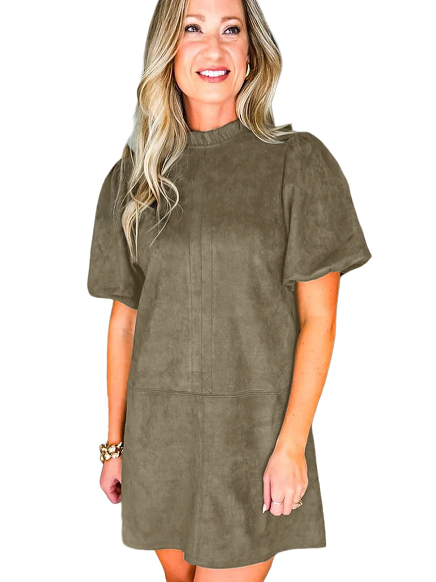 Fashionable And Versatile Loose Short sleeve Solid Color Dress That Conceals Flaws White - Shop at LoveMi