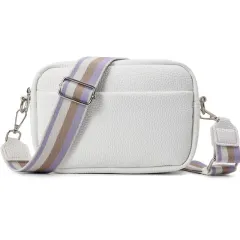 Wide Shoulder Strap Crossbody Bag - White - View 1