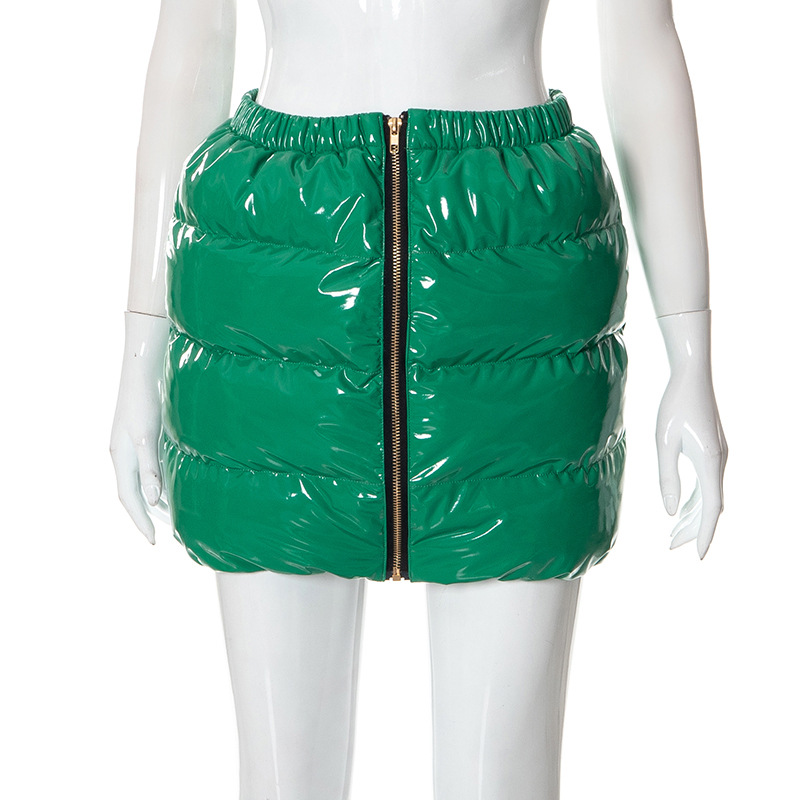 Women's Fashion PU Bright Leather Zipper Skirt