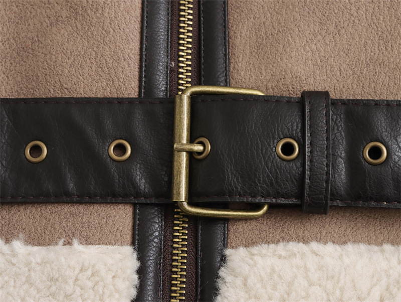 Women's Loose Long Sleeve Lamb Wool Splicing Coat