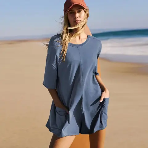 Women's Loose Short-sleeved Shorts Jumpsuit Summer Casual Backless Beach