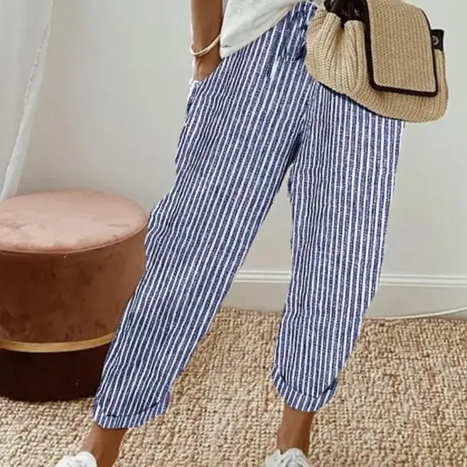 Summer Stripes Casual Pants Loose Elastic Waist Women